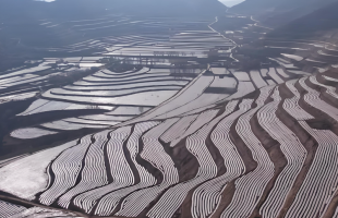 甘肃:万亩梯田覆银膜 武山春耕正当时 